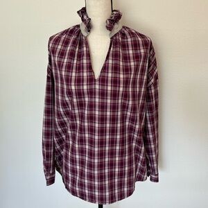 A Shirt Thing Plaid Ruffle Collar Blouse